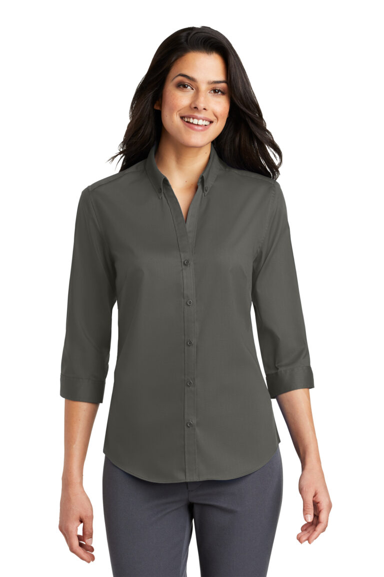 port-authority-ladies-34-sleeve-superpro-twill-shirt-sterling-grey